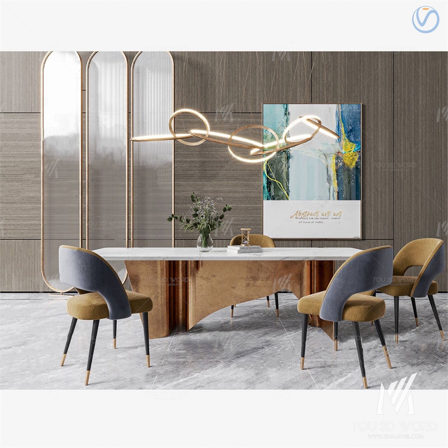 modern marble dining table chair 3d model